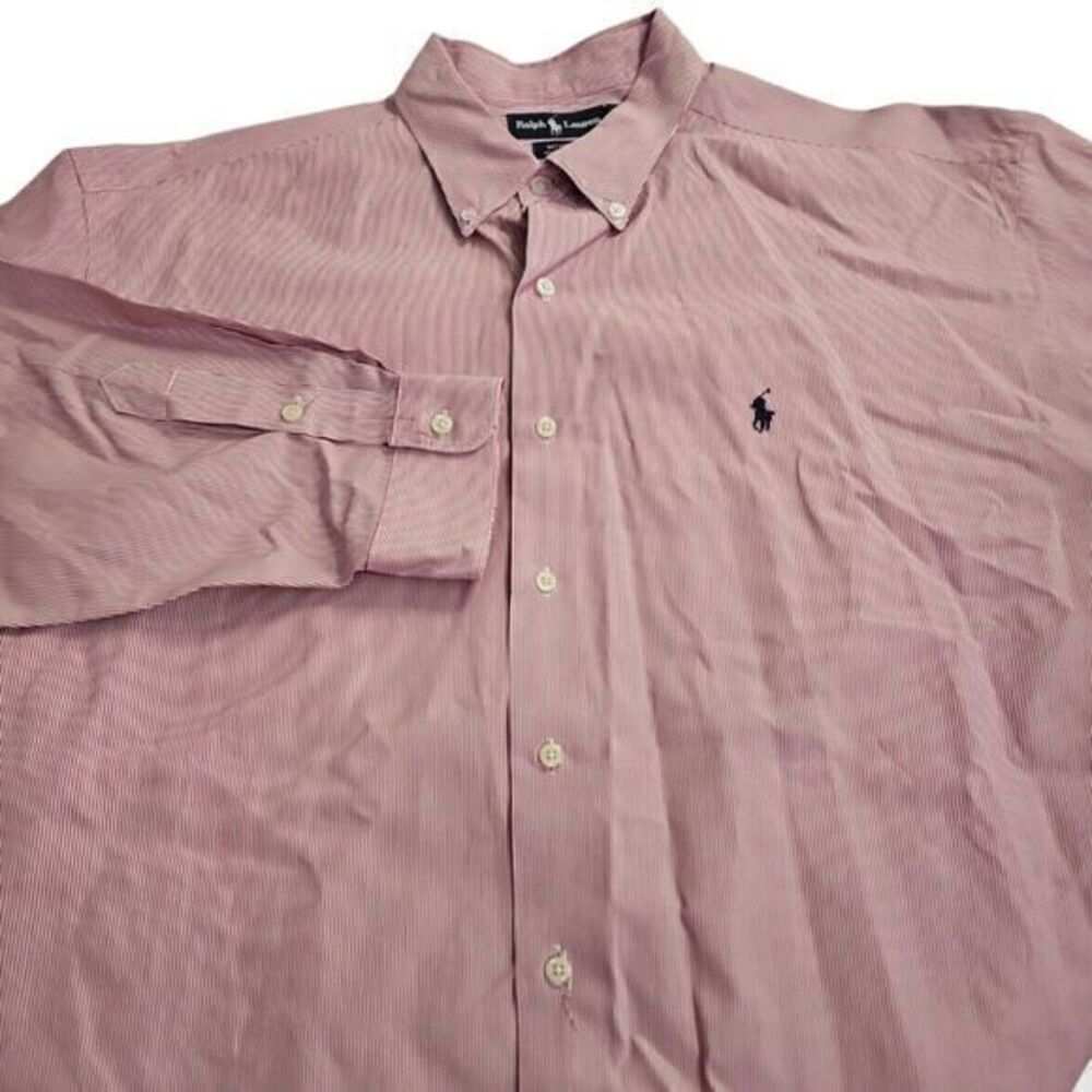 Ralph Lauren MCMEEL 100% Cotton Long Sleeve Red, White Striped Button Down Shirt